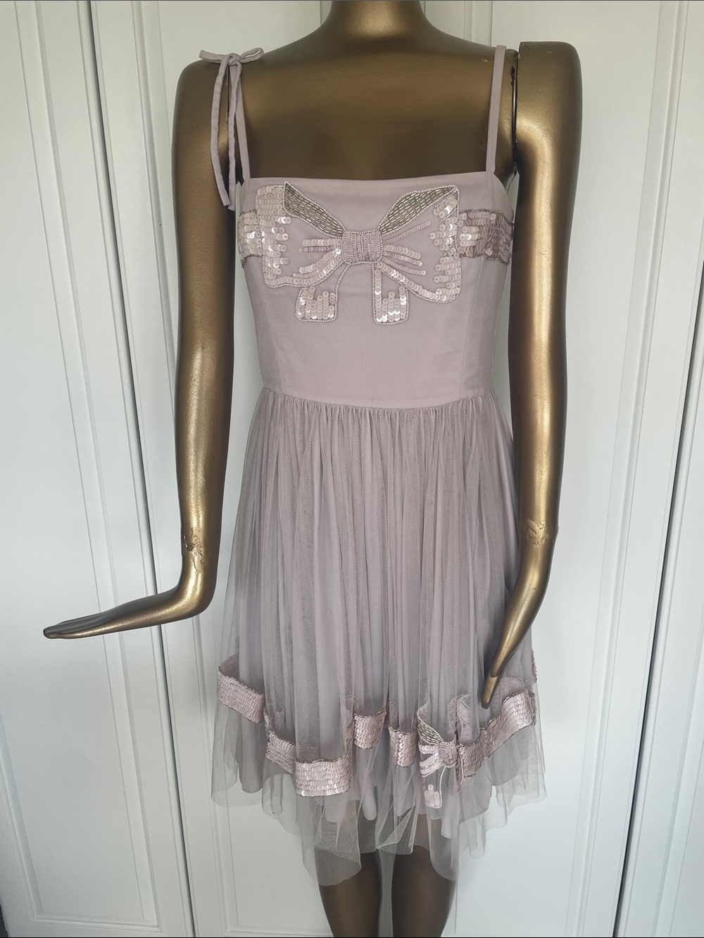RED Valentino Mauve Sequin Bow Tulle Dress